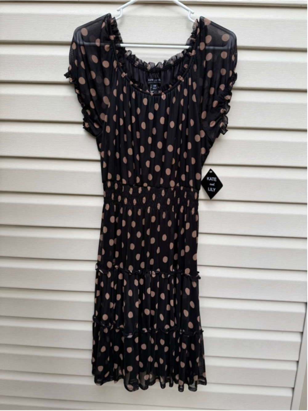 Kate & Lily Polka Dot Ruffle Tiered Dress Black Tan NWT Plus Size 14W